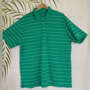 Men’s Nike Dri Fit golf shirt Size XL green white stripe